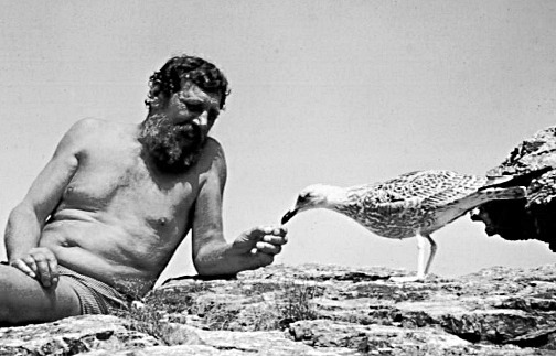 Fritz Hagl with seagull at Calamita